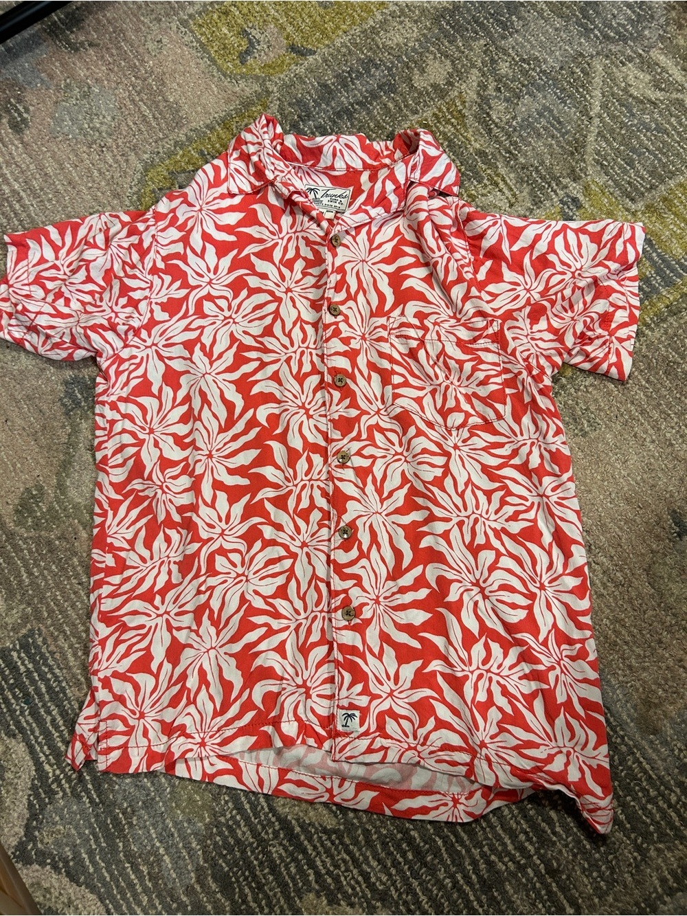 Men’s Medium Tropical burnt orange & White Floral Button-Up Shirt